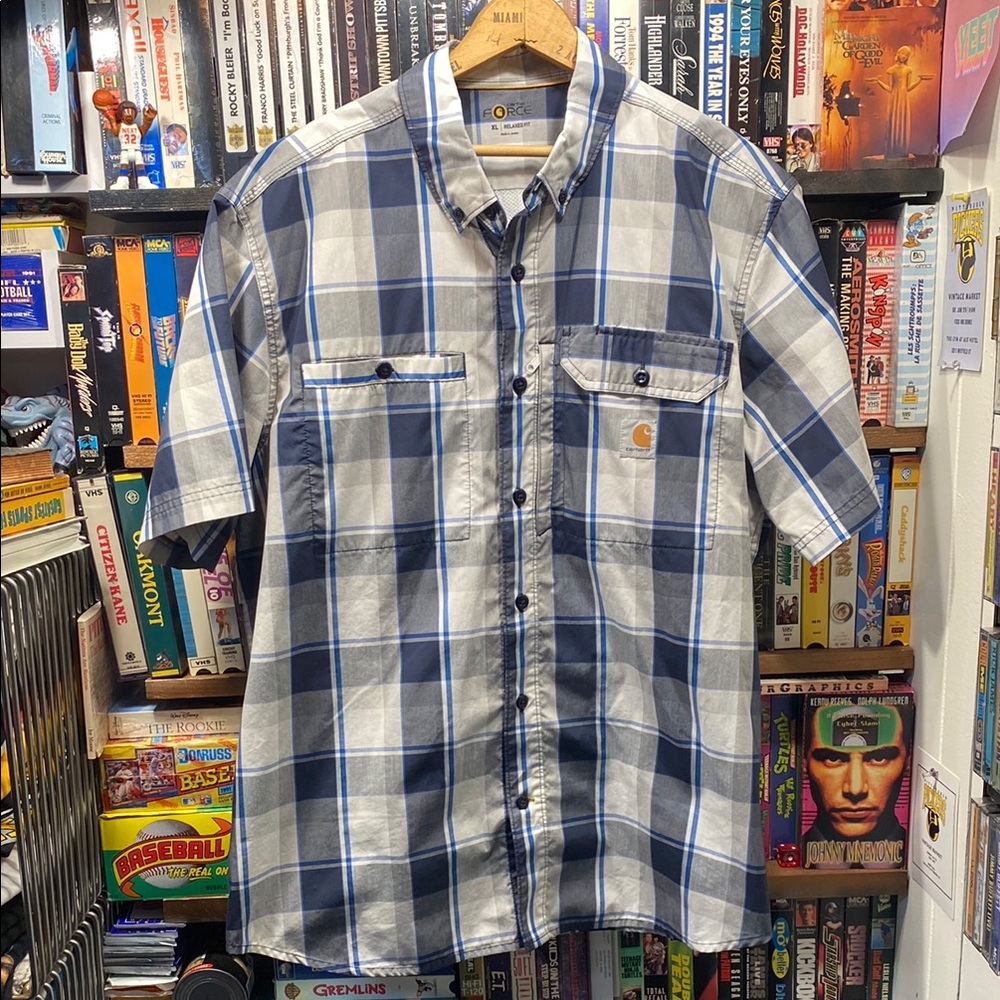 Carhartt Blue and Gray Casual Button Down Shirt